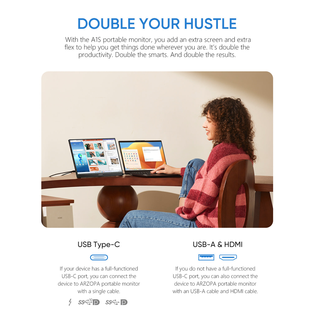 Arzopa 14" FHD IPS HDR USB-C ferðaskjár, innb. kickstand, grár - image 2 [2b23290328]