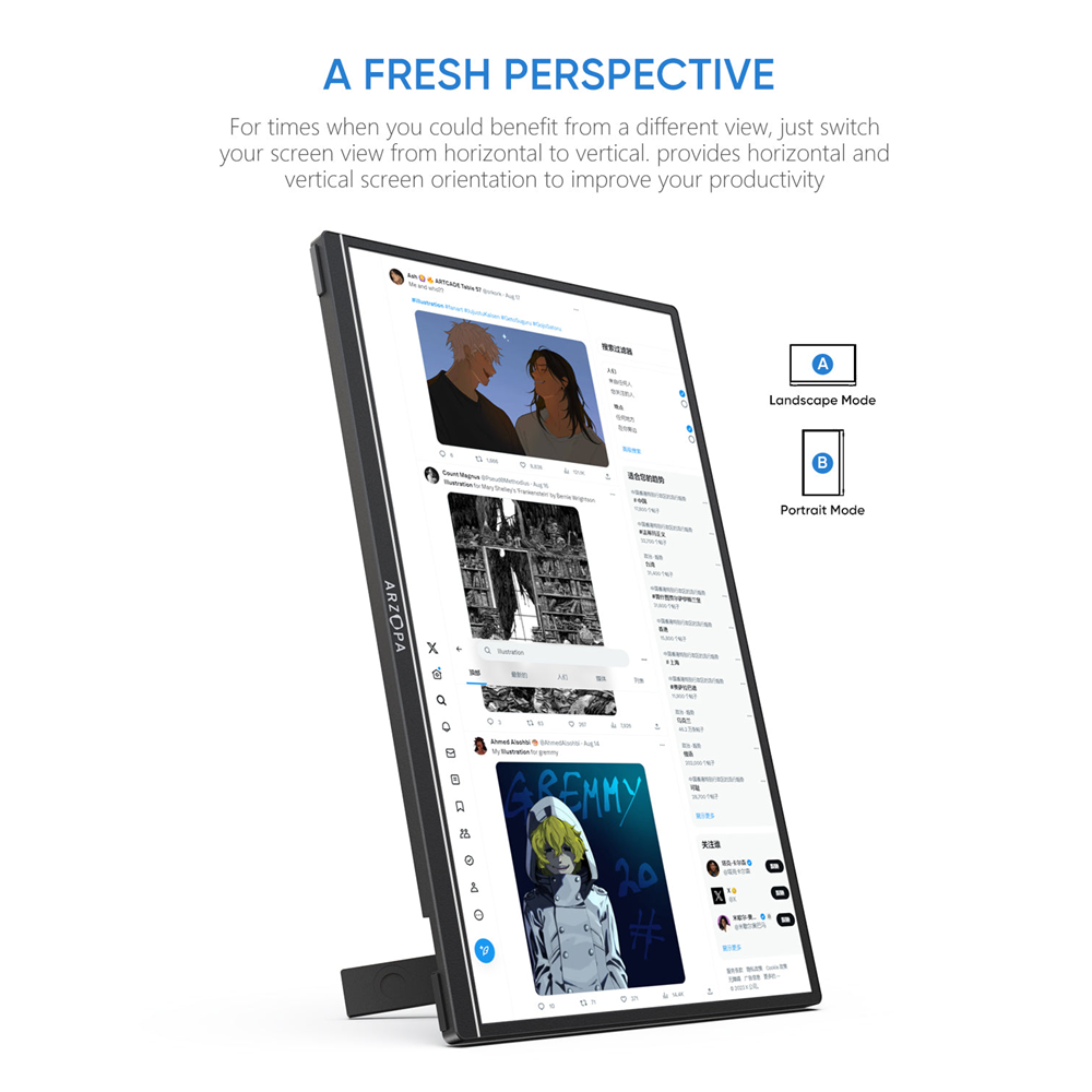 Arzopa 14" FHD IPS HDR USB-C ferðaskjár, innb. kickstand, grár - image 4 [56872b1be0]