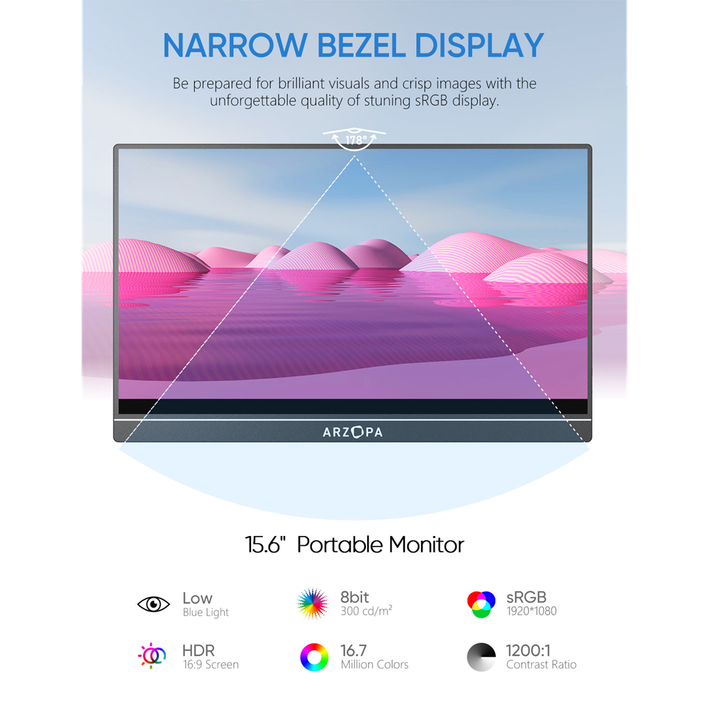 Arzopa 15,6" FHD IPS HDR10 USB-C ferða snertiskjár, innb. kickstand, umslag, svartur - image 10 [4003f55352]