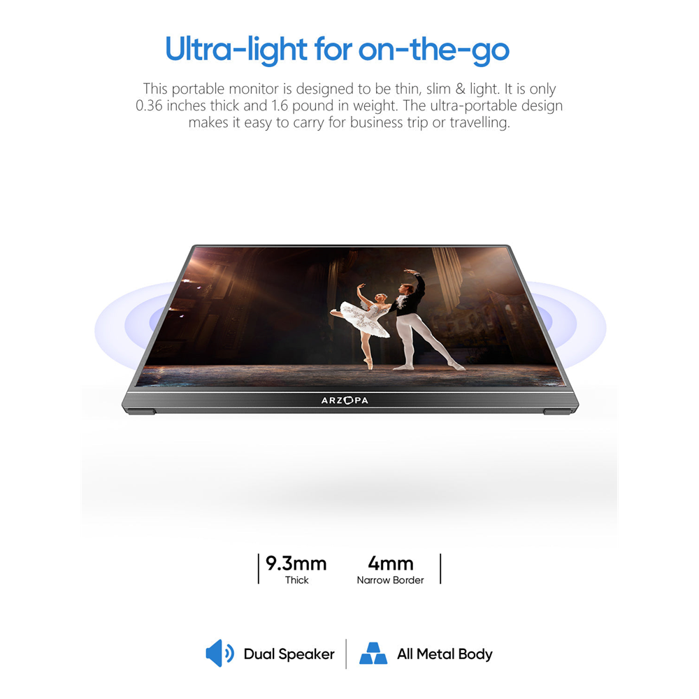 Arzopa 15,6" FHD IPS HDR10 USB-C ferða snertiskjár, innb. kickstand, umslag, svartur - image 17 [b8b443f551]
