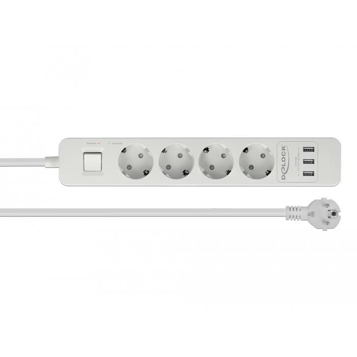 Delock Fjöltengi 4 x Schuko 230V með truflana síu og 3 x USB 1,5m - image 2 [8374a32ad6]