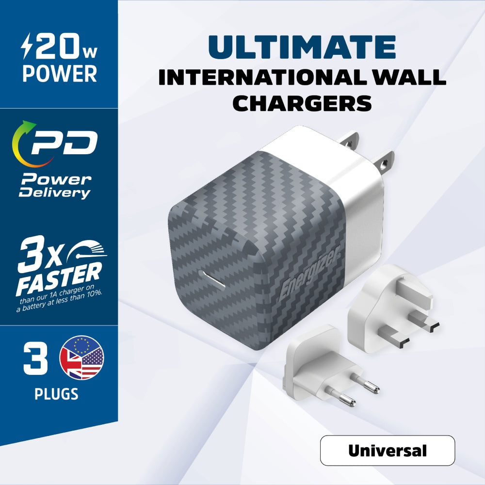 20W Energizer Universal USB-C PD GaN EU/UK/US ferðahleðslutæki, silfurlitað - image 2 [60836b757e]