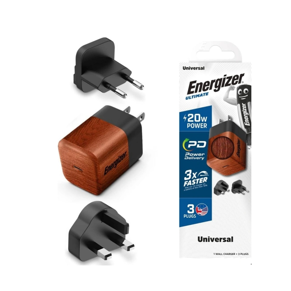 20W Energizer Universal USB-C PD GaN EU/UK/US ferðahleðslutæki, viðarlitað - image 4 [4871bf7fc6]