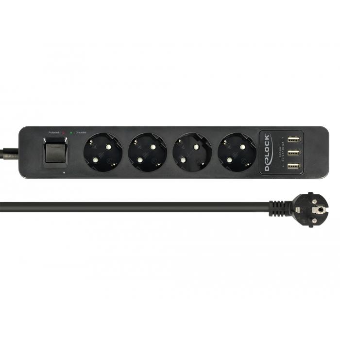 Delock Fjöltengi 4 x Schuko 230V með truflana síu og 3 x USB 1,5m - image 2 [43814900e6]