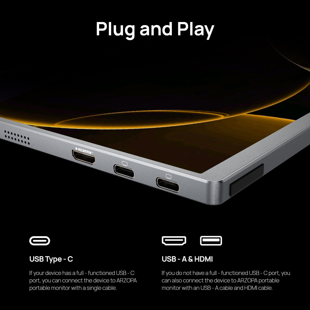 Arzopa 13,3" FHD OLED HDR10 USB-C ferðaskjár, innb. kickstand, grár - image 18 [652601be9b]