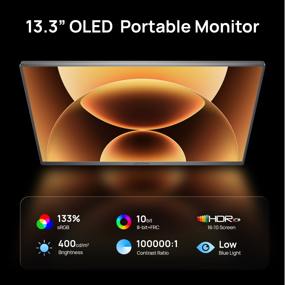Arzopa 13,3" FHD OLED HDR10 USB-C ferðaskjár, innb. kickstand, grár - image 19 [8ab099a719]