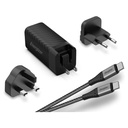 65W Energizer 1x USB-C, 1x USB-A PD GaN EU/UK/US ferðahleðslutæki með USB-C kapli, svart - image 2 [3f98e527ef]