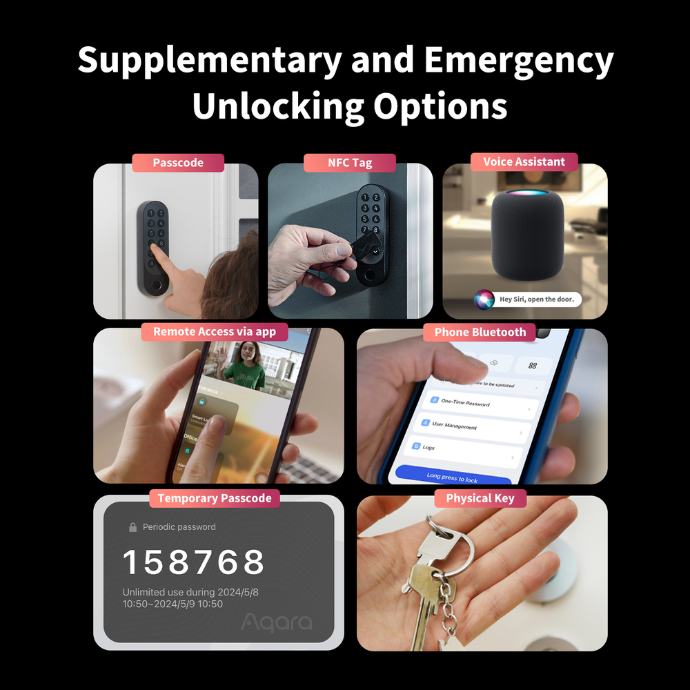 Aqara Smart Lock U200 Kit, Retrofit snjalllás, talnaborð, fingrafaraskanni, NFC lykill, silfur - image 8 [e7e50a521f]