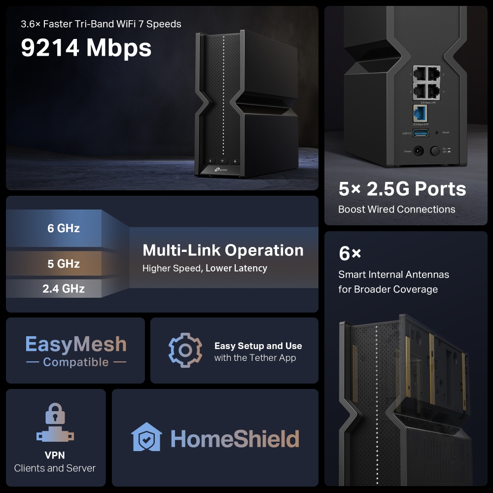 TP-Link Archer BE550 Þráðlaus WiFi 7 Router, BE9200 - image 11 [13d9265ce2]