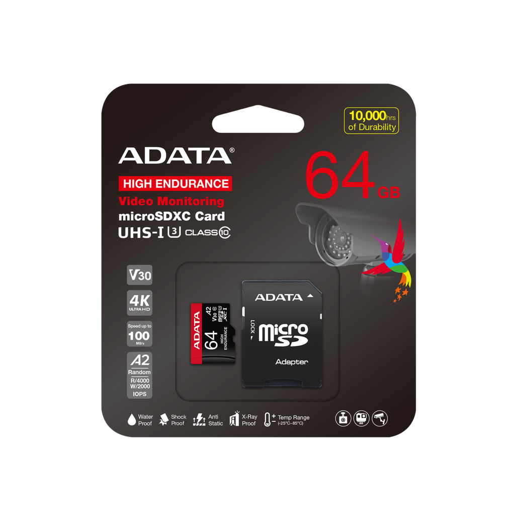 ADATA MicroSD 64GB class 10 UHS-1 U3 High Endurance háhraða minniskort m/SD-breytistykki - image 2 [5f536b7b50]