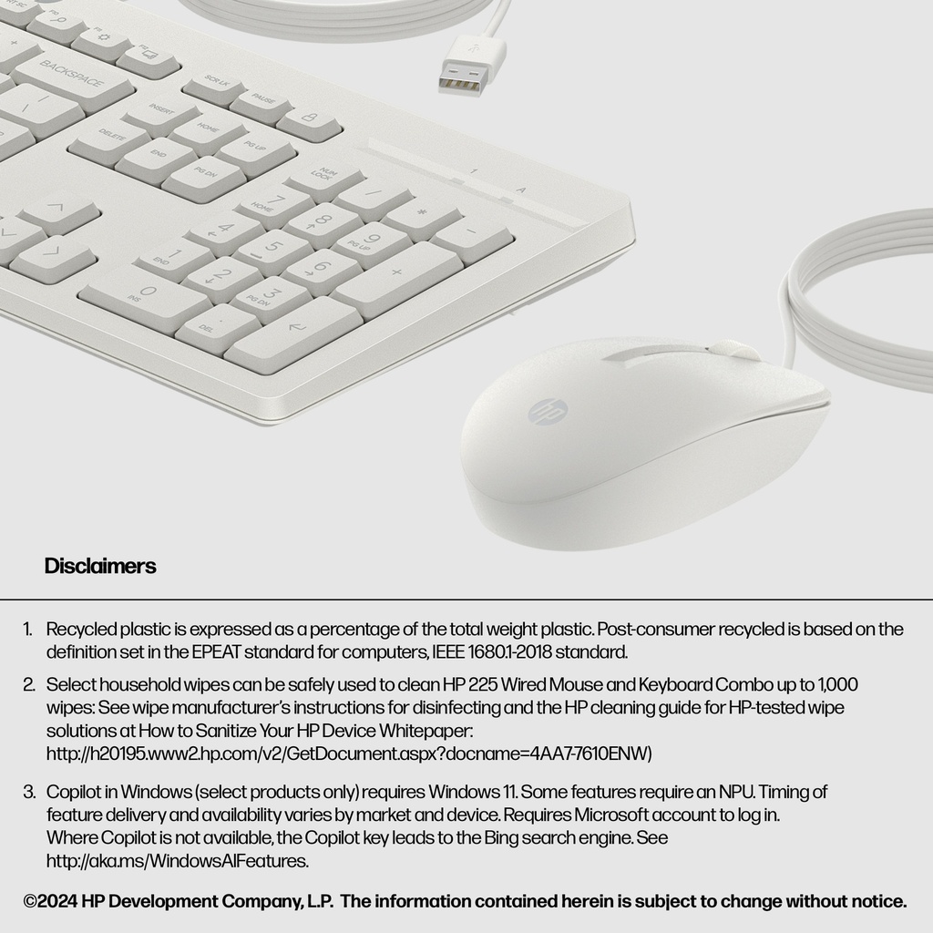 HP 225 USB lyklaborð og mús, íslenskt, hvítt - image 17 [95ddd359a7]