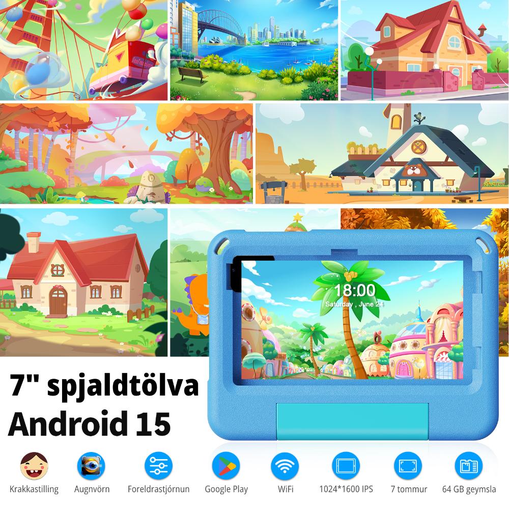 Pritom Kid Tab B7K 7" HD 8-kjarna 3/64GB Android 15 spjaldtölva með bumper, Blá - image 2 [e18e646057]
