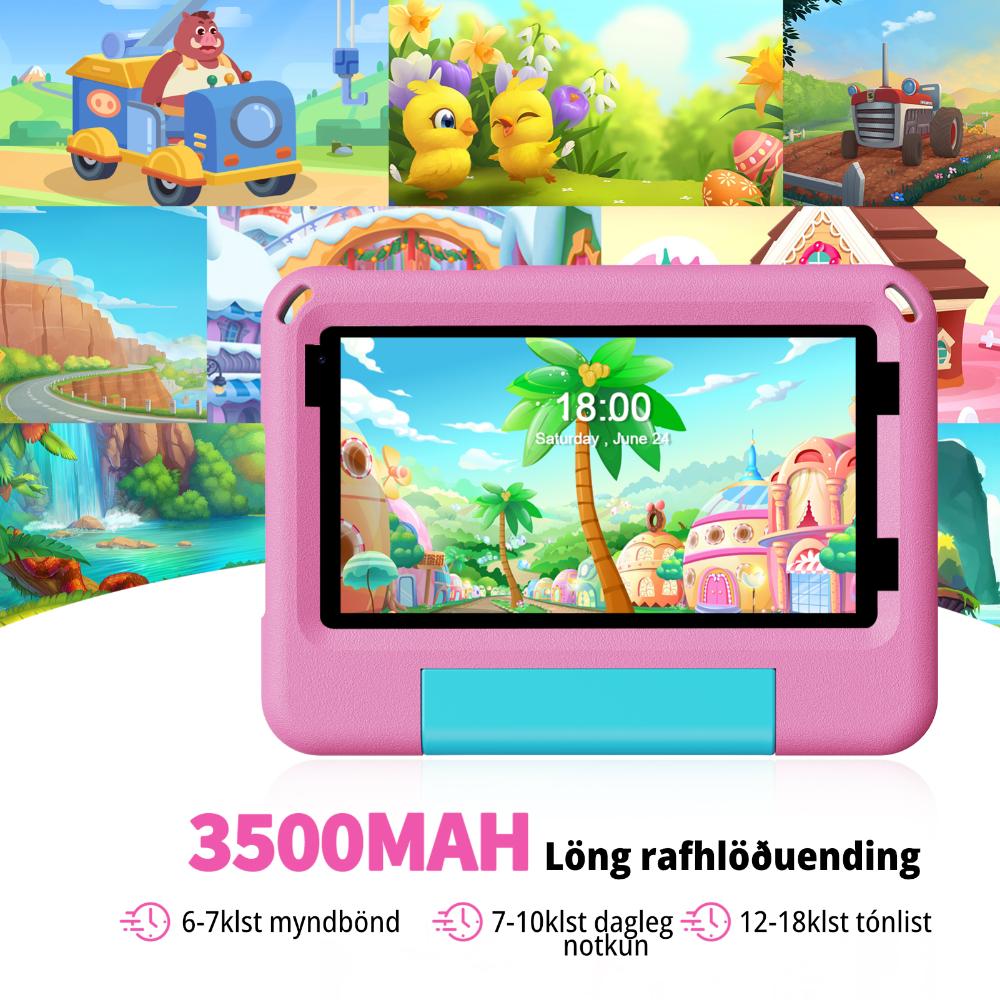 Pritom Kid Tab B7K 7" HD 8-kjarna 3/64GB Android 15 spjaldtölva með bumper, Bleik - image 3 [232465e3bd]
