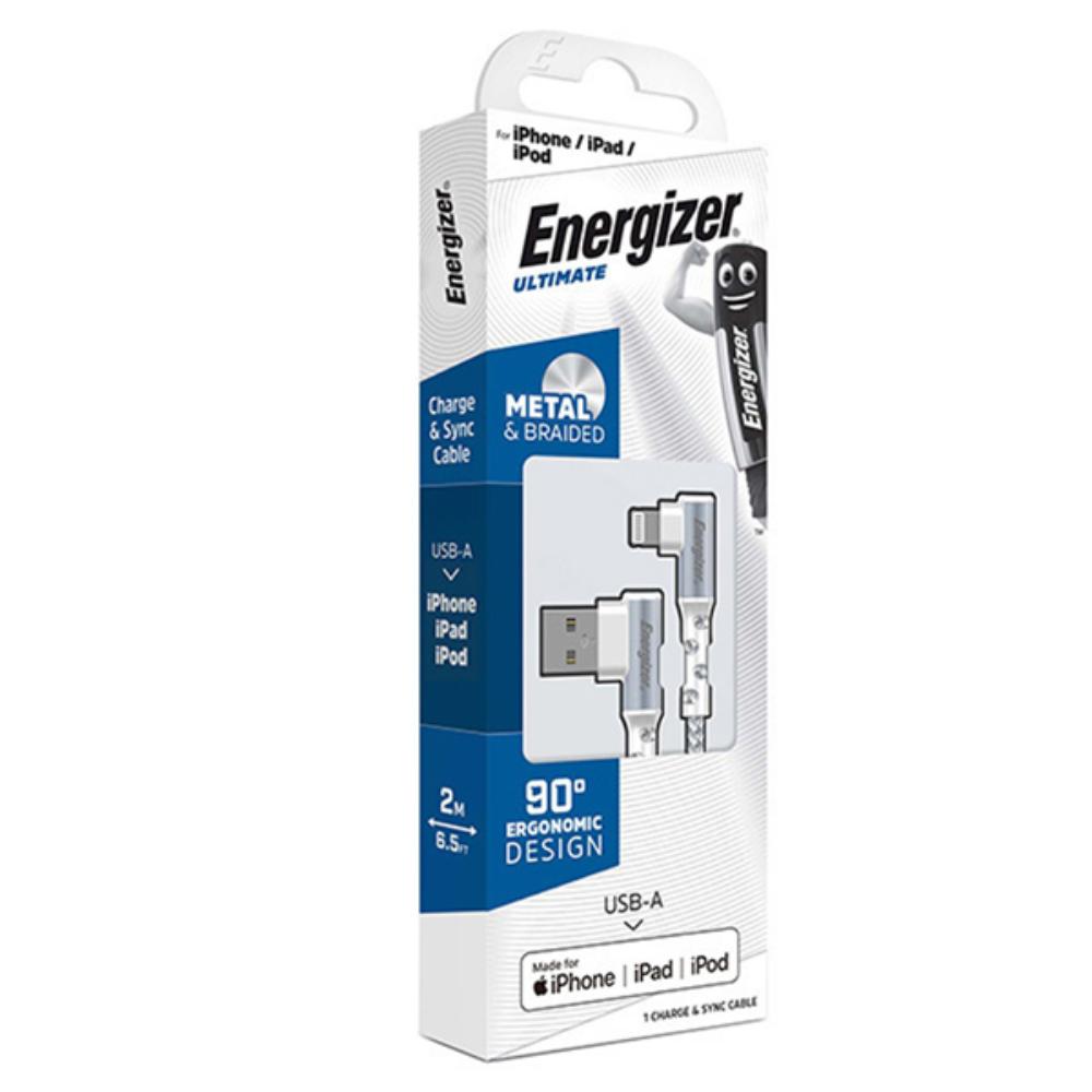 Energizer USB 2.0 A í Lightning 90° kapall, 2 metrar, Hvítur - image 2 [9d623ab67e]