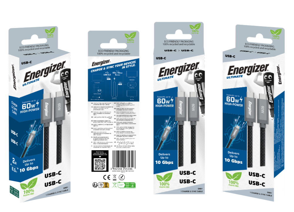 Energizer C83 Metal USB3.2 60W 10Gbps C í C ofinn kapall, 2 metrar, grár - image 3 [d94a3b791c]