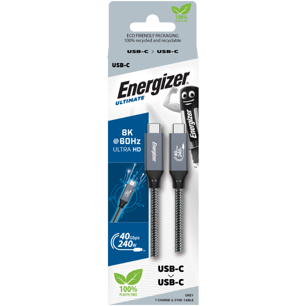 Energizer C84 Metal USB4.0 240W 40Gbps 8K@60Hz C í C kapall, 0,8 metrar, Silfur - image 4 [cdf9c4722c]