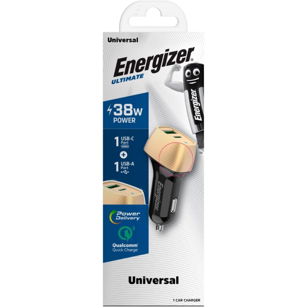 38W Energizer 1x USB-C, 1x USB-A PD QC hleðslutæki í bíl, gyllt/svart - image 3 [c1179e6881]