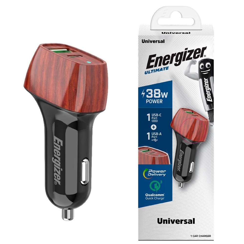 38W Energizer 1x USB-C, 1x USB-A PD QC hleðslutæki í bíl, viðarlitað - image 5 [4b39a9f976]