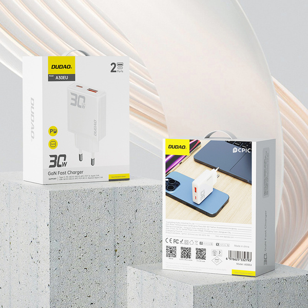 30W Dudao A30 1x USB-C, 1x USB-A GaN hleðslutæki, hvítt - image 5 [ff5d184abb]