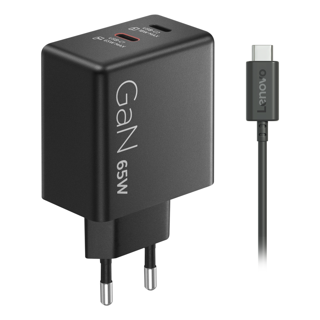 65W Lenovo 2x USB-C GaN hleðslutæki með USB-C kapli, svartur - image 2 [1b263a0b12]