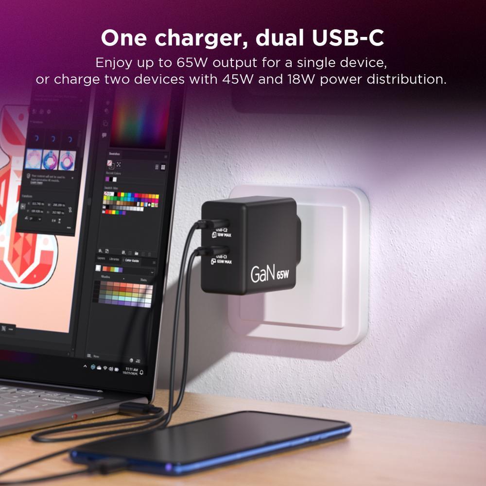 65W Lenovo 2x USB-C GaN hleðslutæki með USB-C kapli, svartur - image 16 [6fba9262ab]