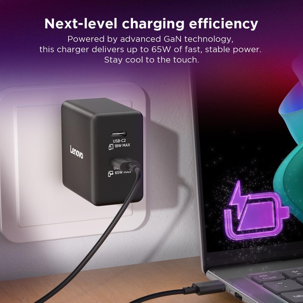65W Lenovo 2x USB-C GaN hleðslutæki með USB-C kapli, svartur - image 18 [2327bd5778]