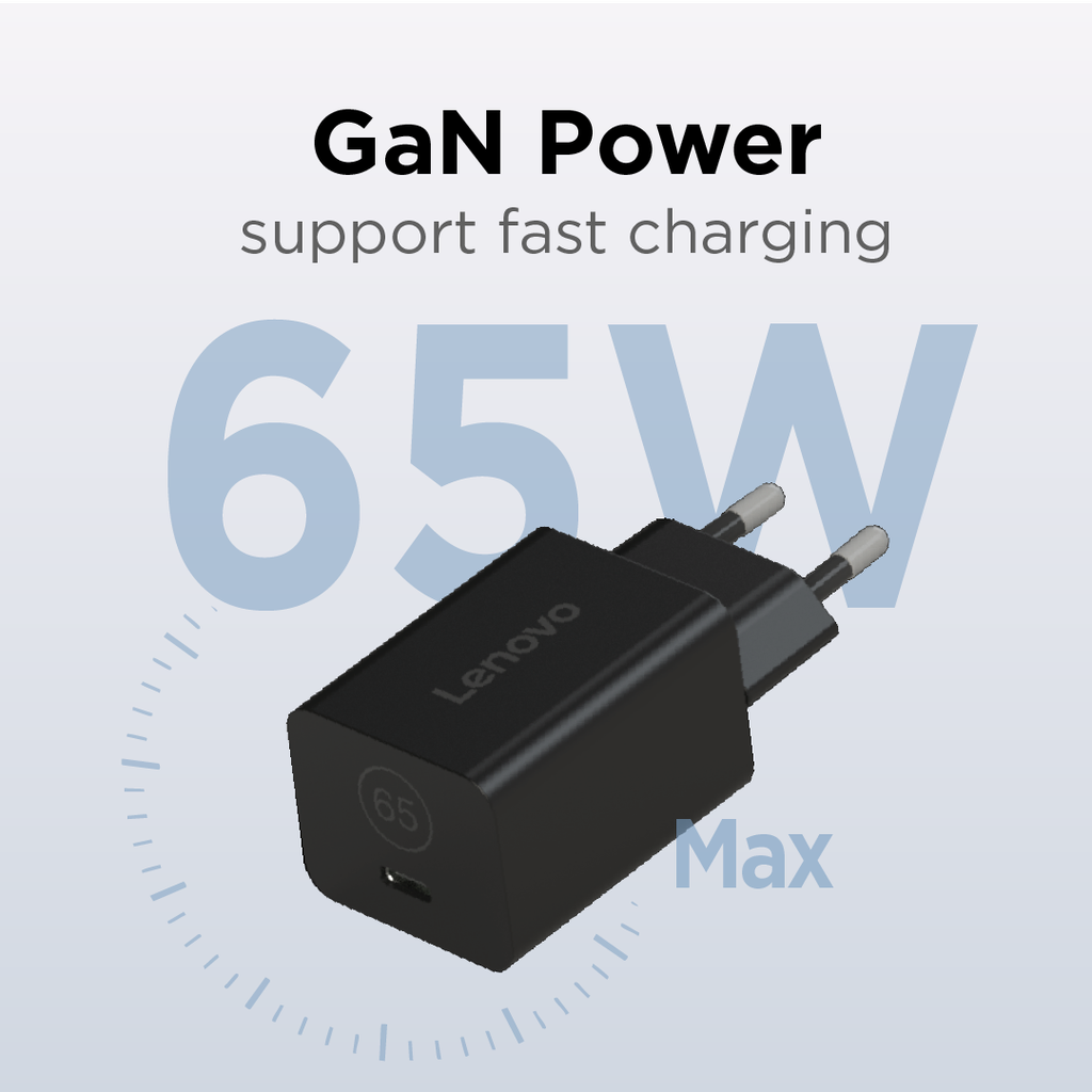 65W Lenovo Nano USB-C GaN hleðslutæki með USB-C kapli, svartur - image 3 [c50f4e1653]