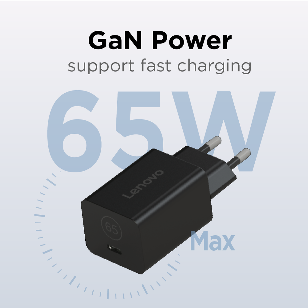 65W Lenovo Nano USB-C GaN hleðslutæki með USB-C kapli, svartur - image 4 [291263ef0c]