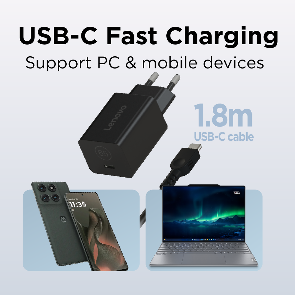 65W Lenovo Nano USB-C GaN hleðslutæki með USB-C kapli, svartur - image 8 [64efff4d89]