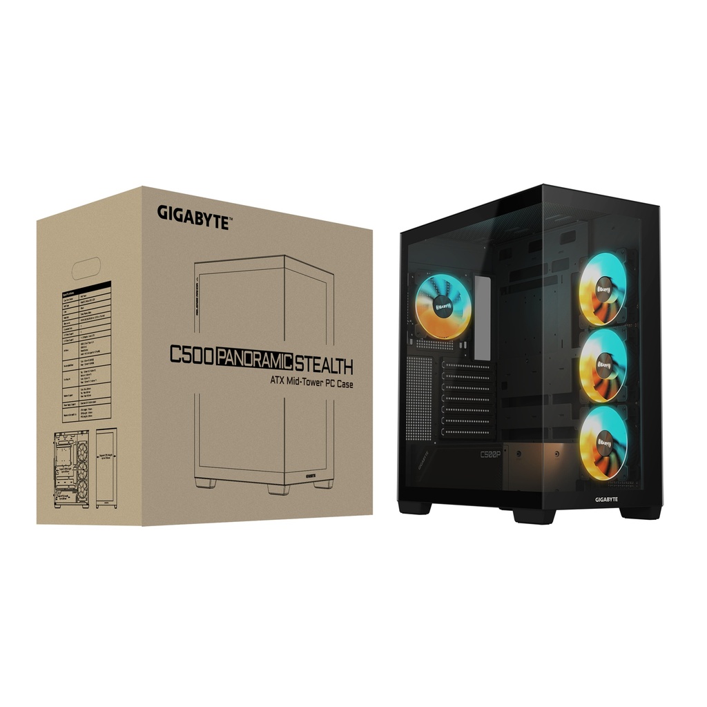 Gigabyte C500 Panoramic Stealth ATX turnkassi með glugga, svartur - image 15 [a589a80327]
