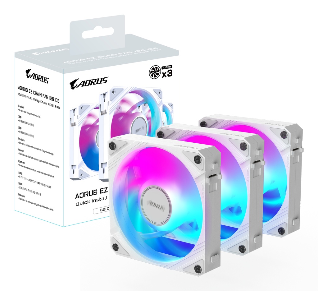 Gigabyte Aorus EZ Chain ARGB ICE 3x 120mm kassaviftusett, hvítar - image 2 [6d3a38cc8a]