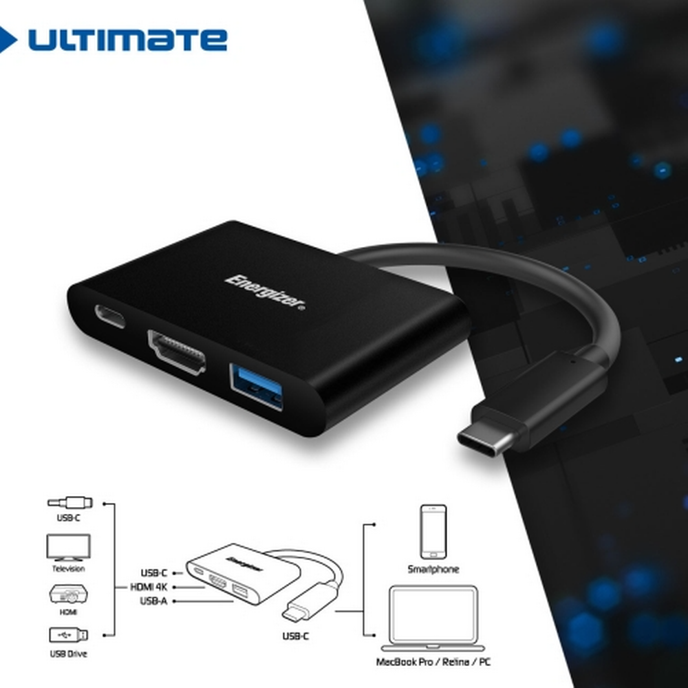 Energizer USB-C í HDMI, USB-A & USB-C HUB, svartur - image 4 [55baeeb81b]