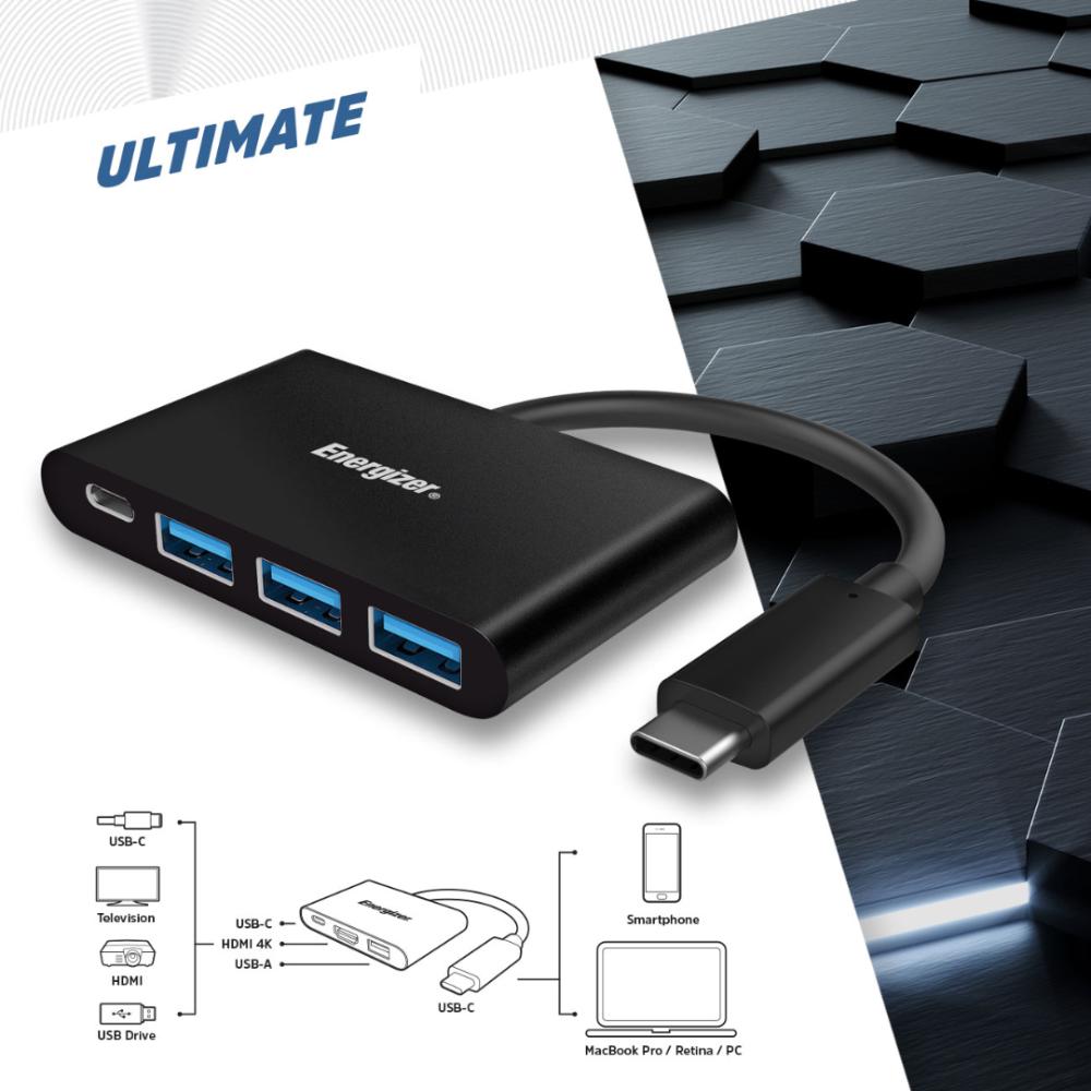 Energizer USB-C í 3x USB-A & 1x USB-C HUB, svartur - image 3 [fe3bd15494]