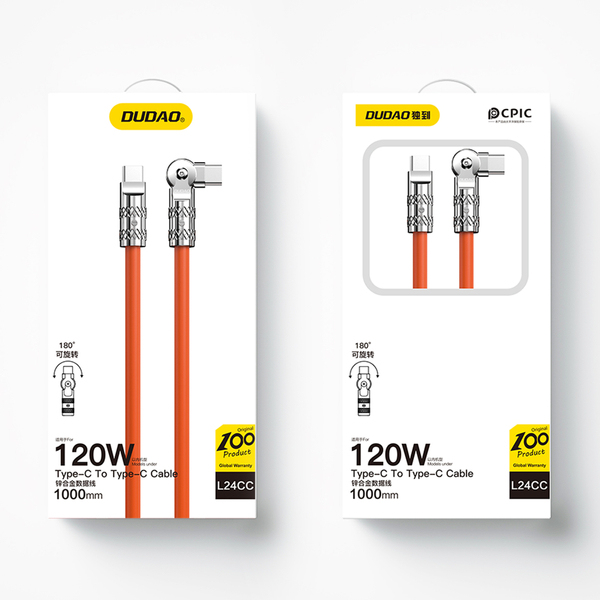Dudao USB-C í USB-C 120W 180° hleðslukapall 1m, appelsínugulur - image 7 [980f5ef6d2]