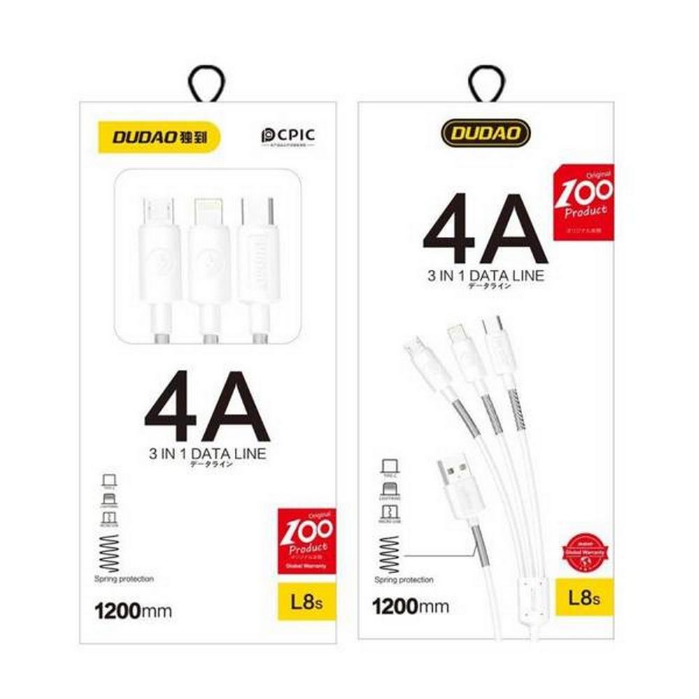 Dudao 3in1 USB-A í Lightning/Micro/USB-C hleðslukapall 1.2m, hvítur - image 4 [5f3271d0eb]