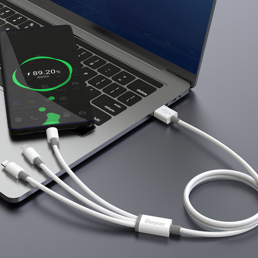 Dudao 3in1 USB-A í Lightning/Micro/USB-C hleðslukapall 1.2m, hvítur - image 9 [457370d6f0]