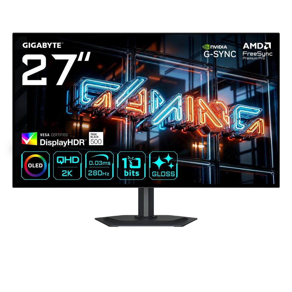 Gigabyte MO27Q28GR 27" QHD QD-OLED 280Hz KVM leikjaskjár, svartur - image 2 [0537711490]