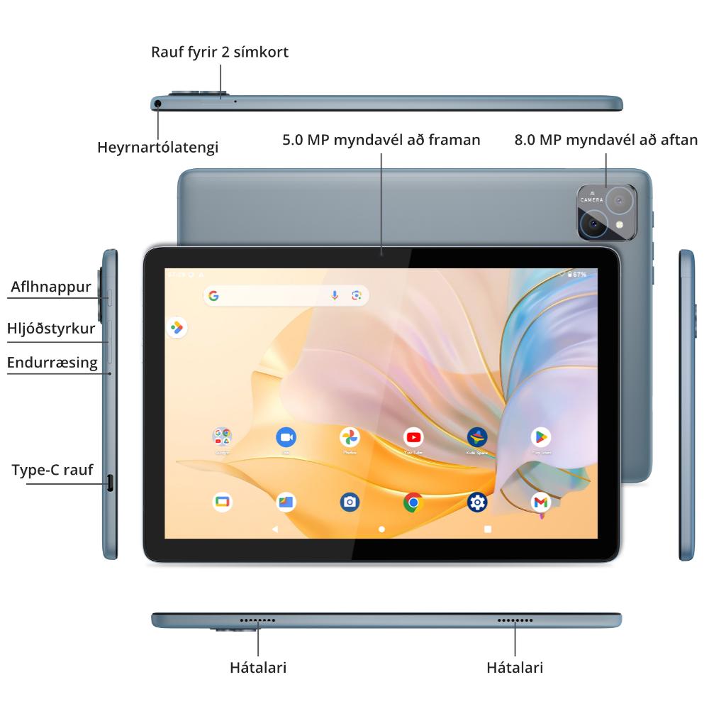 Pritom TronPad P30H-4G 10" HD+ 8-kjarna 6/128GB Android 15 4G LTE, spjaldtölva, kickstand cover, Grá - image 3 [29590c347c]