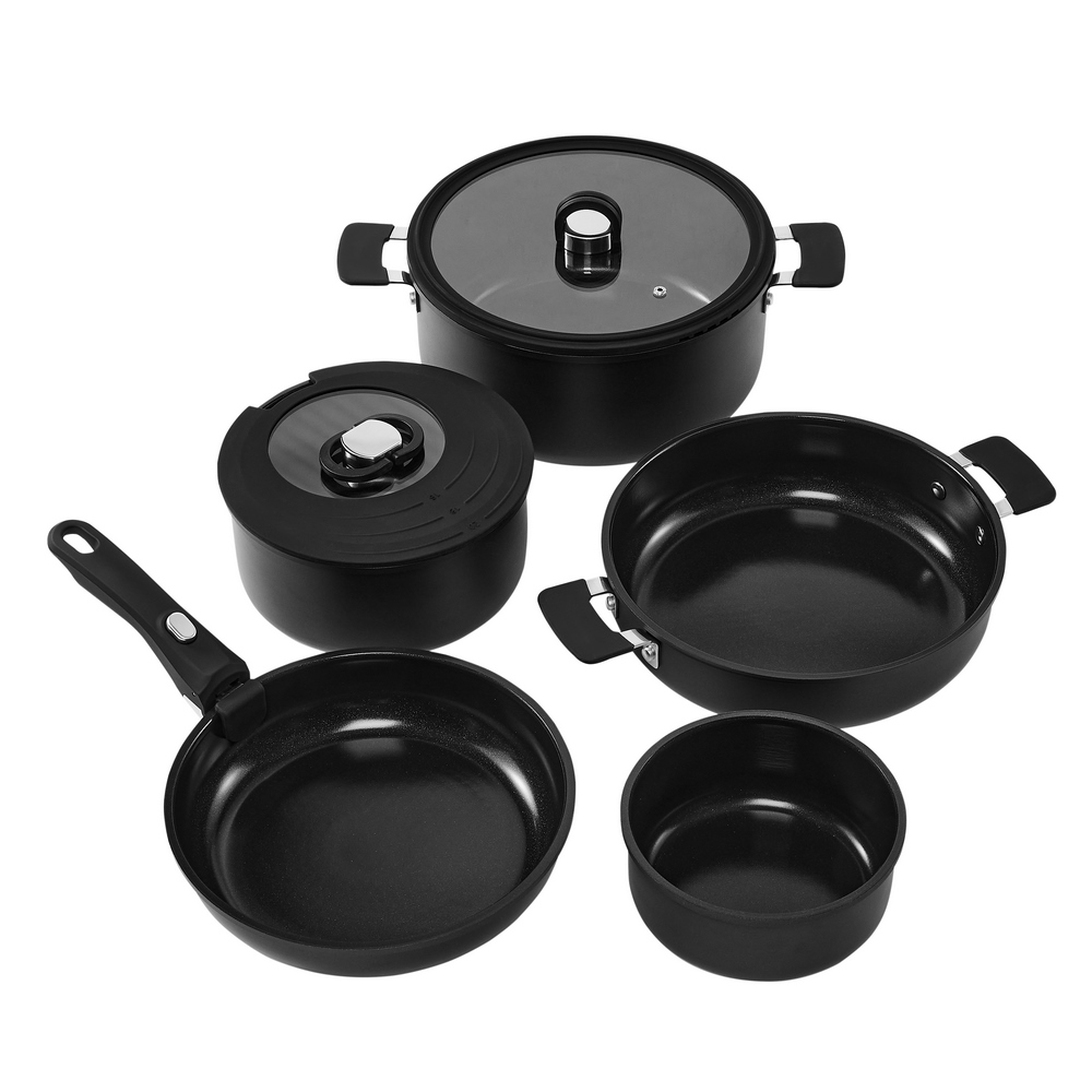 Resto Save & Stock Black 3+2 pottasett, með glerlokum og ásmellanlegu handfangi - image 2 [8fe141620e]