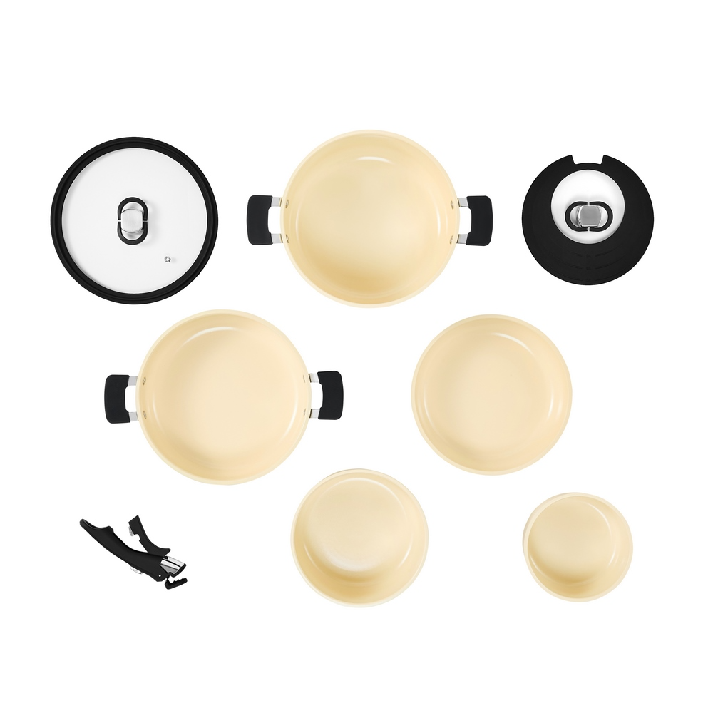 Resto Save & Stock Beige 3+2 pottasett, með glerlokum og ásmellanlegu handfangi - image 3 [b9b22a6f7e]