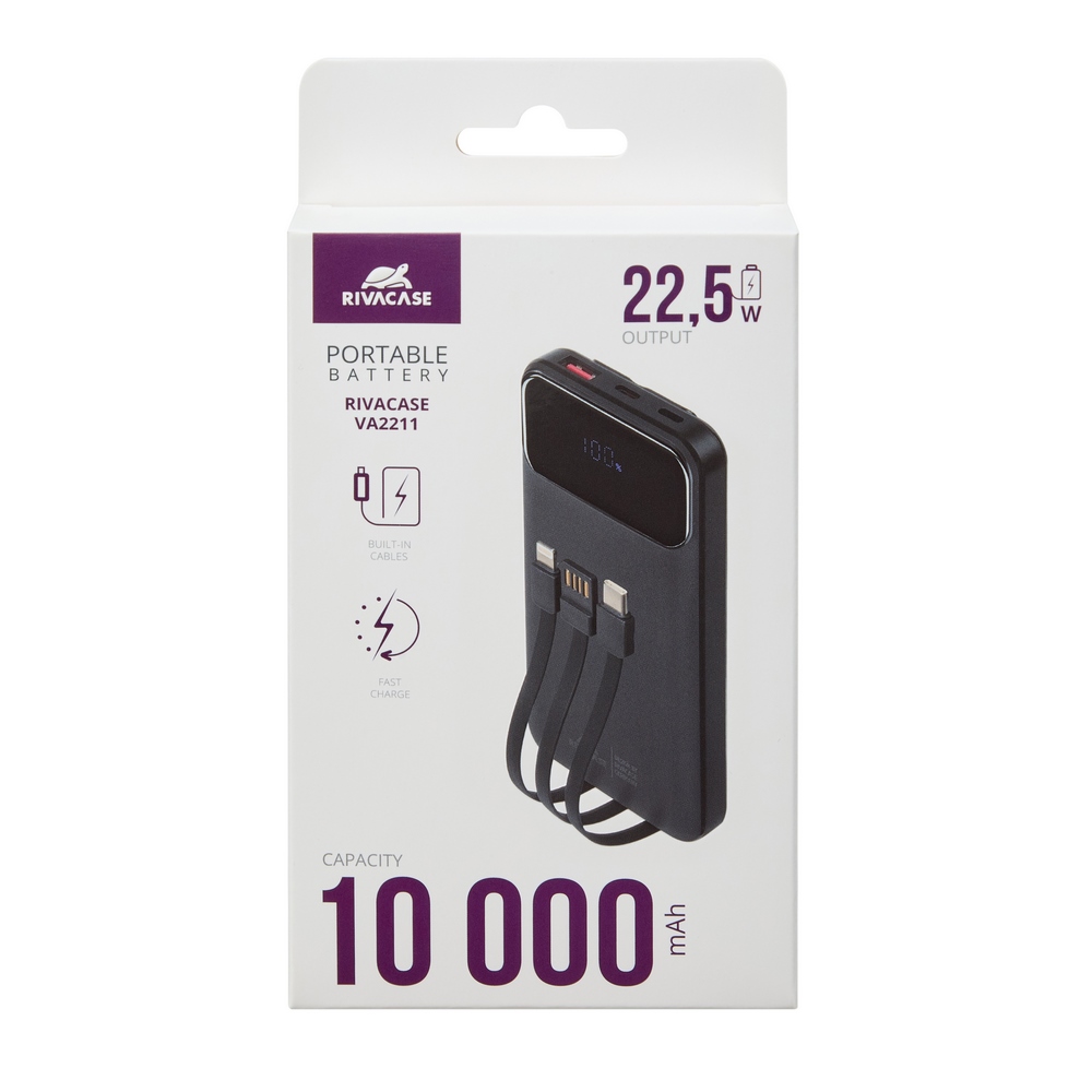 Rivacase VA2211 10000mAh ferðarafhlaða, PD 22.5W, 3x innb.kaplar, svört - image 20 [1404fe58e4]