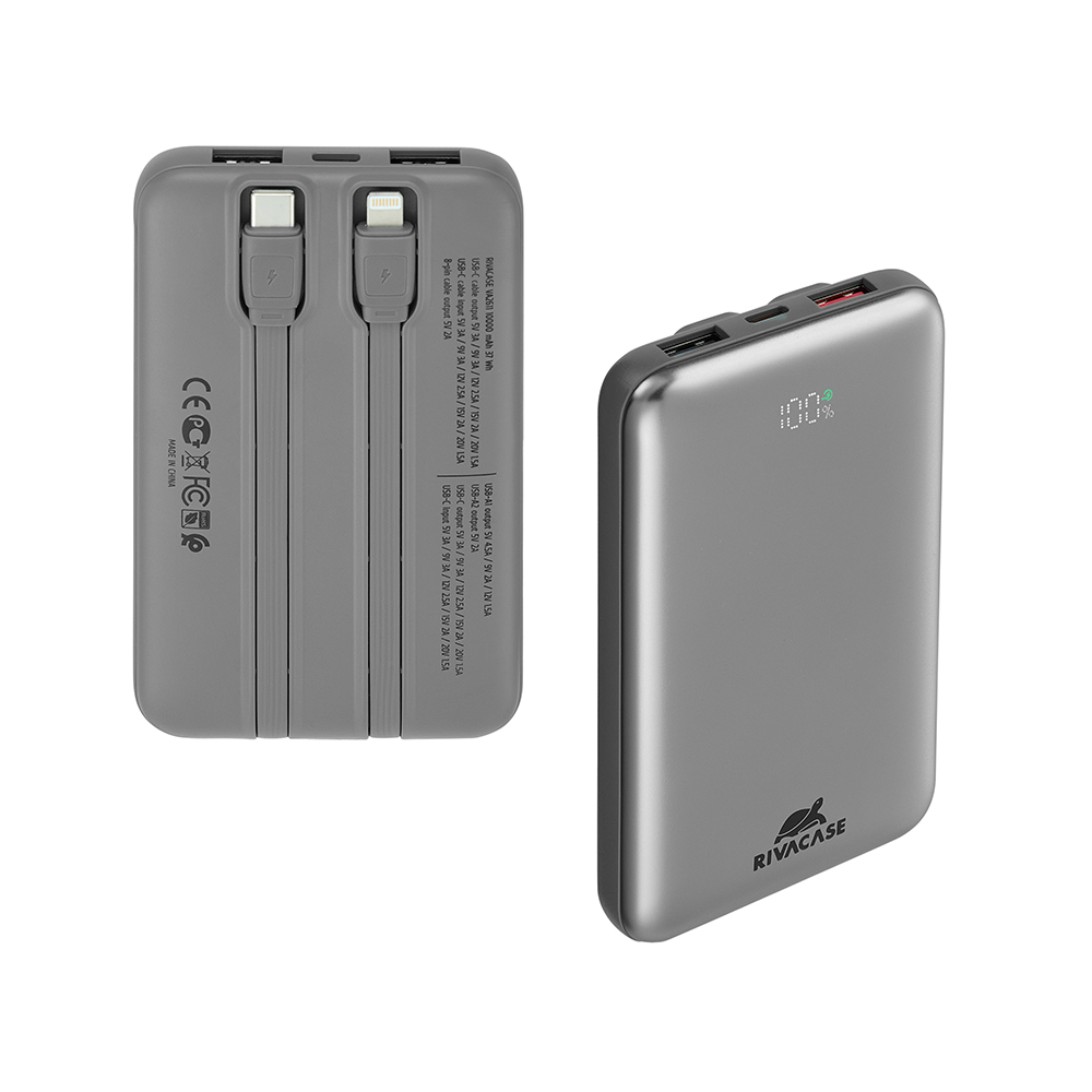 Rivacase VA2611 10000mAh ferðarafhlaða, PD 30W með 2x innb.köplum, silfur - image 3 [17f891a6a2]