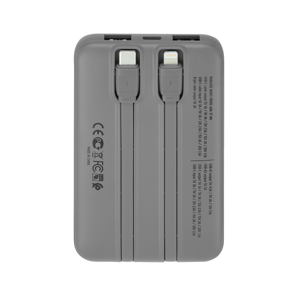 Rivacase VA2611 10000mAh ferðarafhlaða, PD 30W með 2x innb.köplum, silfur - image 9 [3045a104e3]