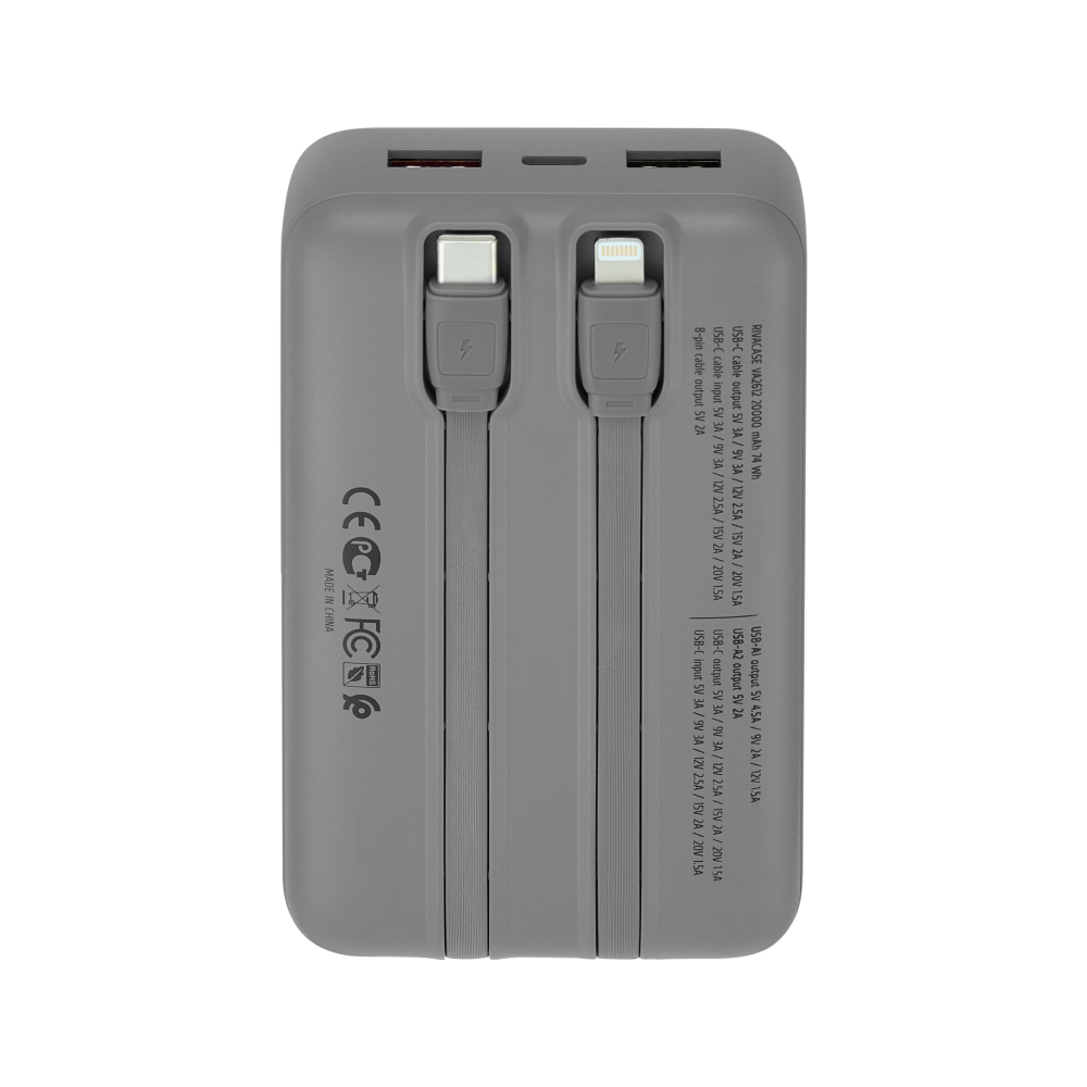 Rivacase VA2612 20000mAh ferðarafhlaða, PD 30W, með 2x innb.köplum, silfur - image 9 [b9d435b226]