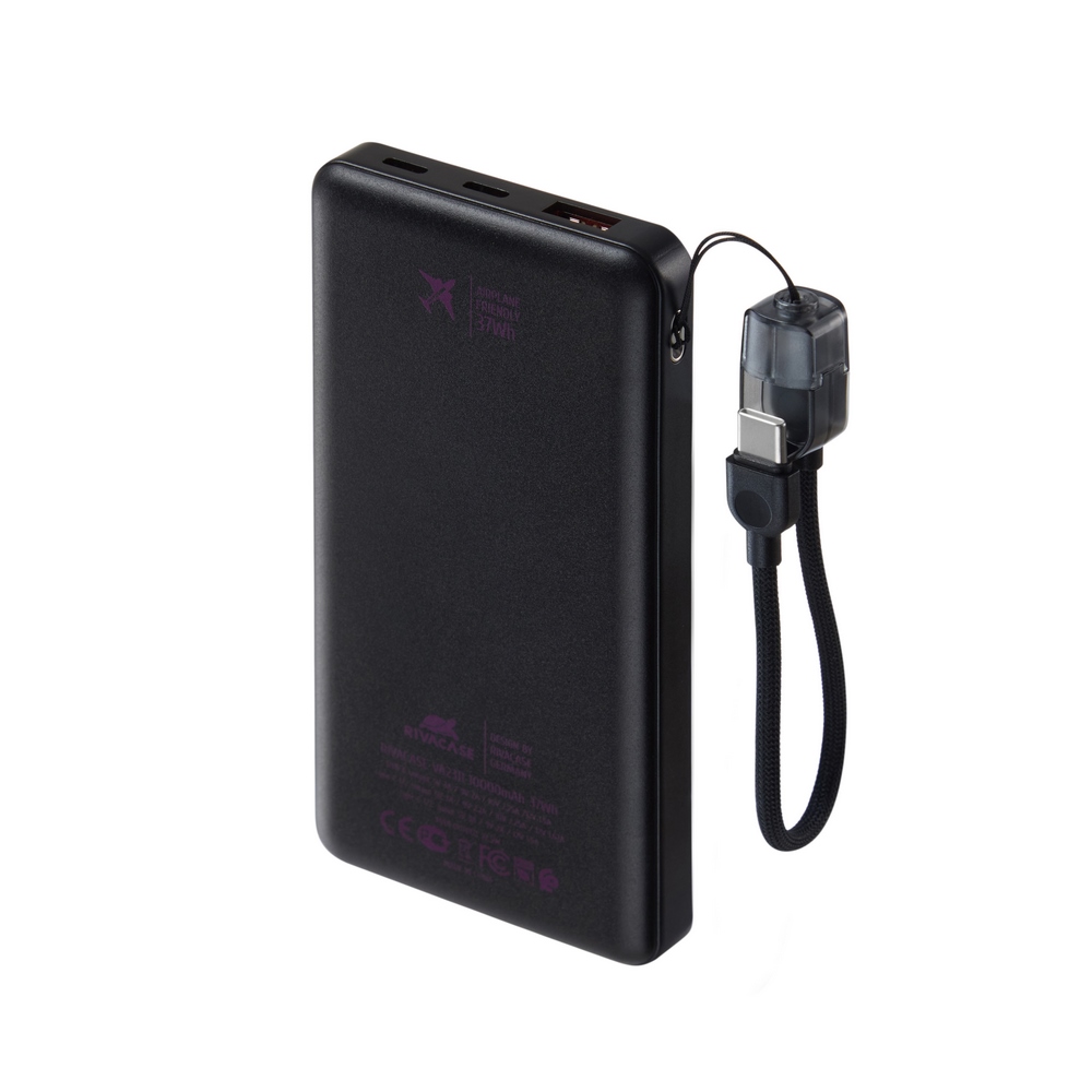 Rivacase VA2311 10000mAh ferðarafhlaða, PD 22.5W, LanYard USB-C kapall, LED, svört - image 13 [31383251aa]
