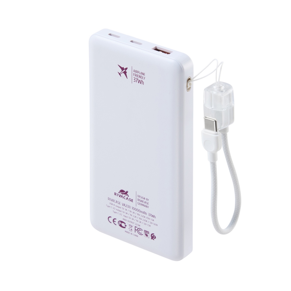 Rivacase VA2311 10000mAh ferðarafhlaða, PD 22.5W, LanYard USB-C kapall, LED, hvít - image 13 [89a585da65]