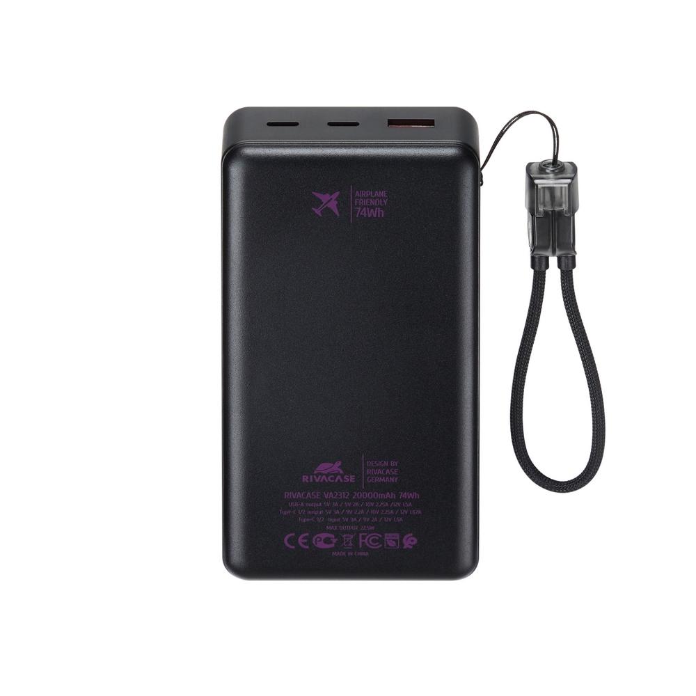 Rivacase VA2312 20000mAh ferðarafhlaða, PD 22.5W, LanYard USB-C kapall, LED, svört - image 8 [f699f502e0]