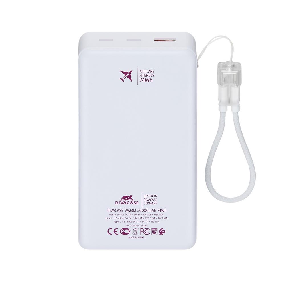 Rivacase VA2312 20000mAh ferðarafhlaða, PD 22.5W, LanYard USB-C kapall, LED, hvít - image 8 [b49ff894e0]