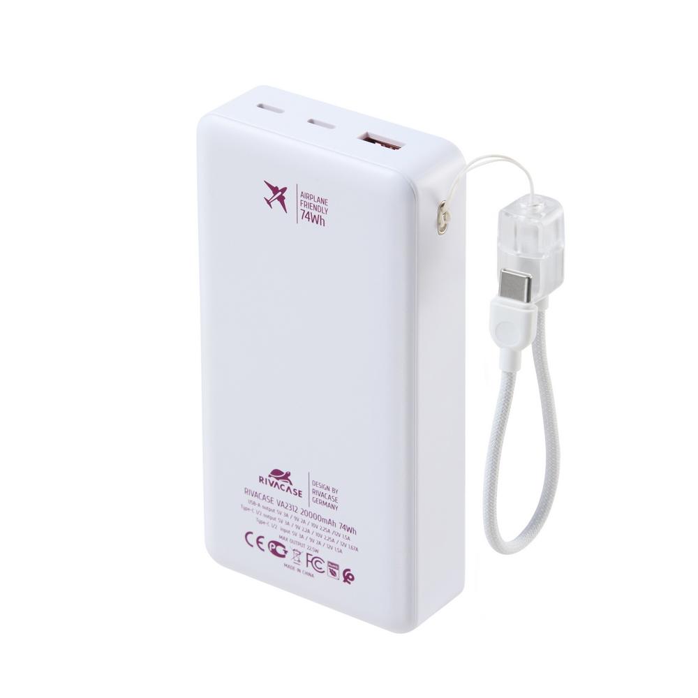 Rivacase VA2312 20000mAh ferðarafhlaða, PD 22.5W, LanYard USB-C kapall, LED, hvít - image 14 [92486c92a1]