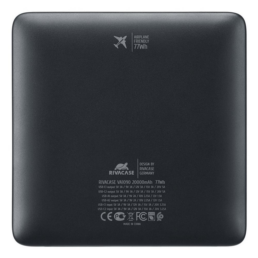 Rivacase VA1090 20000mAh Slim ferðarafhlaða, PD 100W, LED skjár, USB-C kapall, svört - image 7 [4cabc731f0]